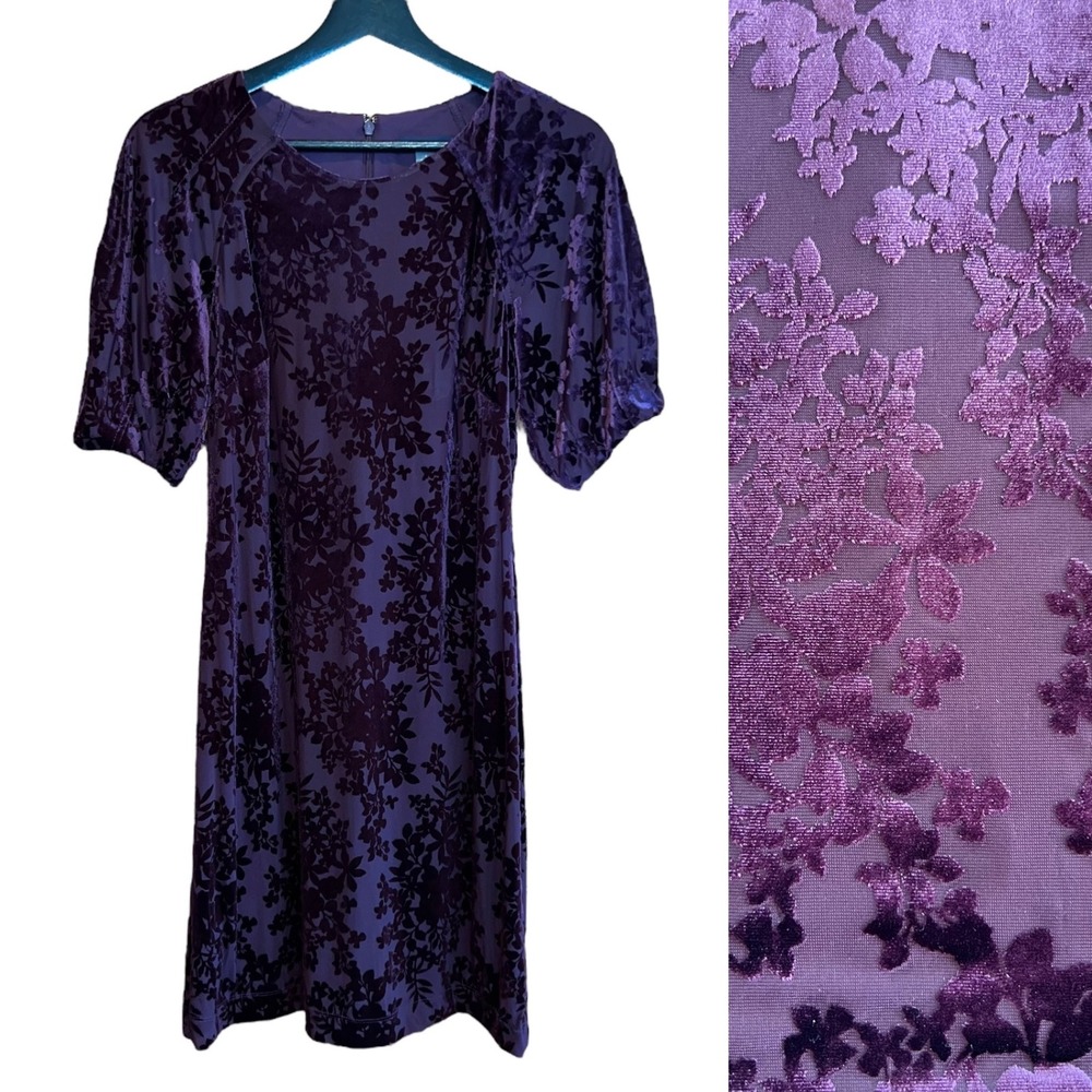 Tommy Hilfiger Velvet Burnout Dress Size 6 Purple Floral Coquette Party Cocktail